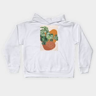 Mid century modern calathea orbifolia plant illustration 2 Kids Hoodie